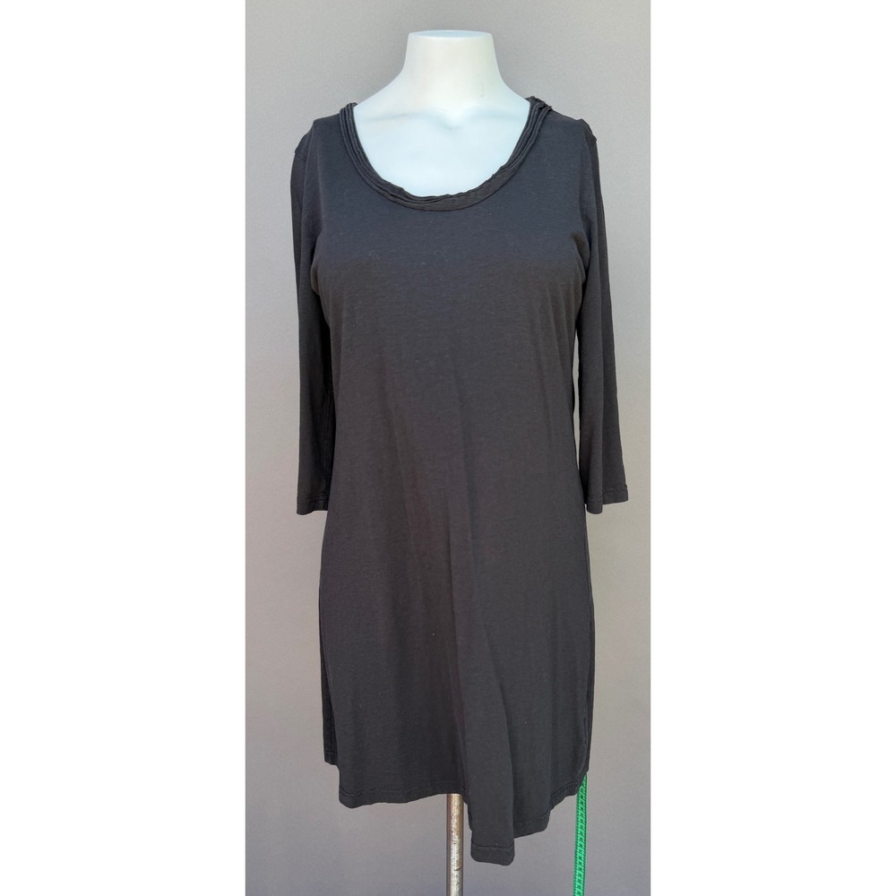 Garnet Hill Tunic Dress Large Gray 3/4 Sleeve Scoop Neck Raw Edge Details Luxury